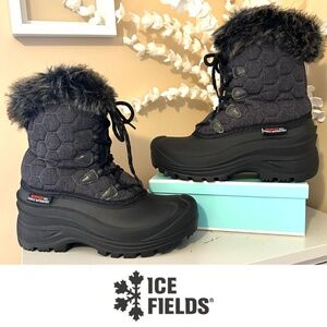 Ice Fields Women’s Puff Quilted Waterproof Boot Faux Fur Trim Size 8